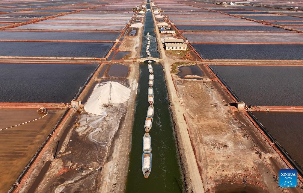 Salt harvested at Nanpu salt field in Tangshan, Hebei