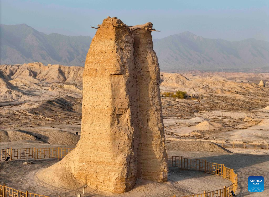 View of Kizilgaha Beacon Tower scenic spot in China's Xinjiang