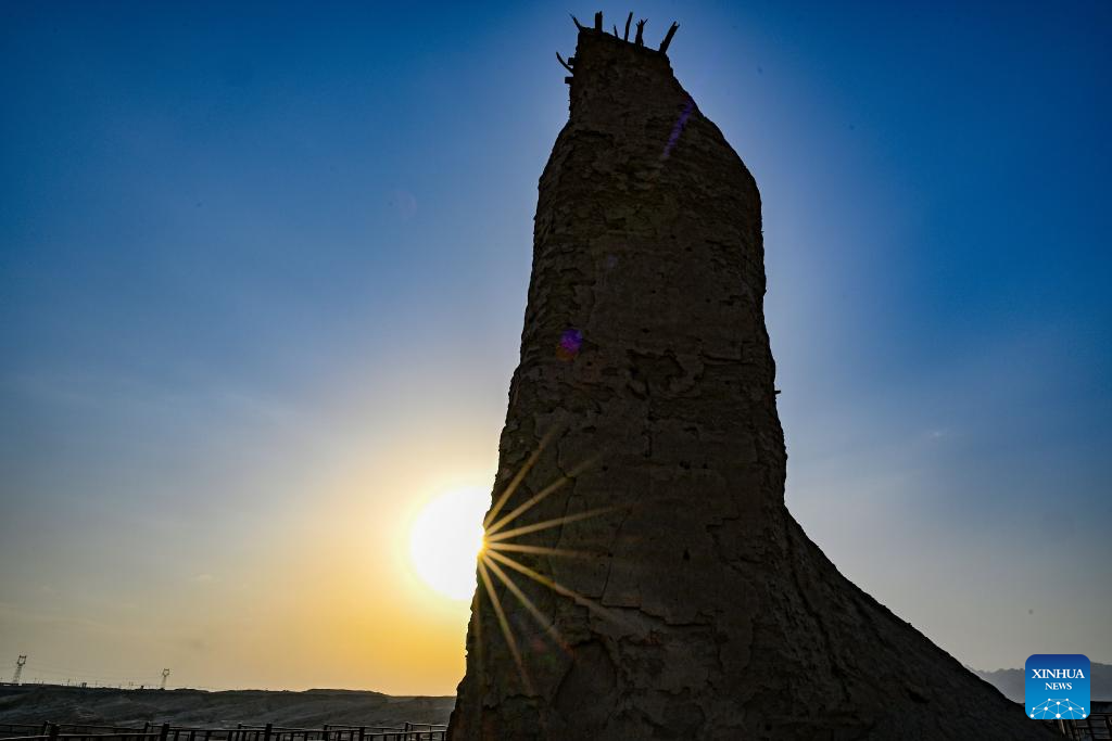 View of Kizilgaha Beacon Tower scenic spot in China's Xinjiang