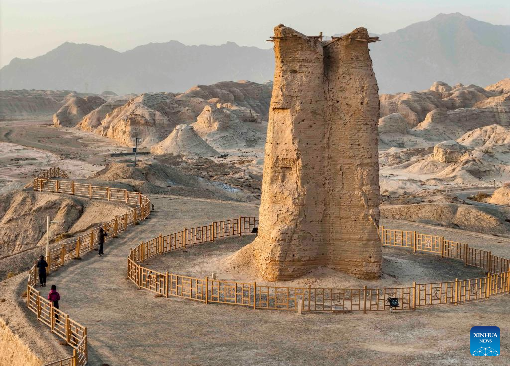 View of Kizilgaha Beacon Tower scenic spot in China's Xinjiang