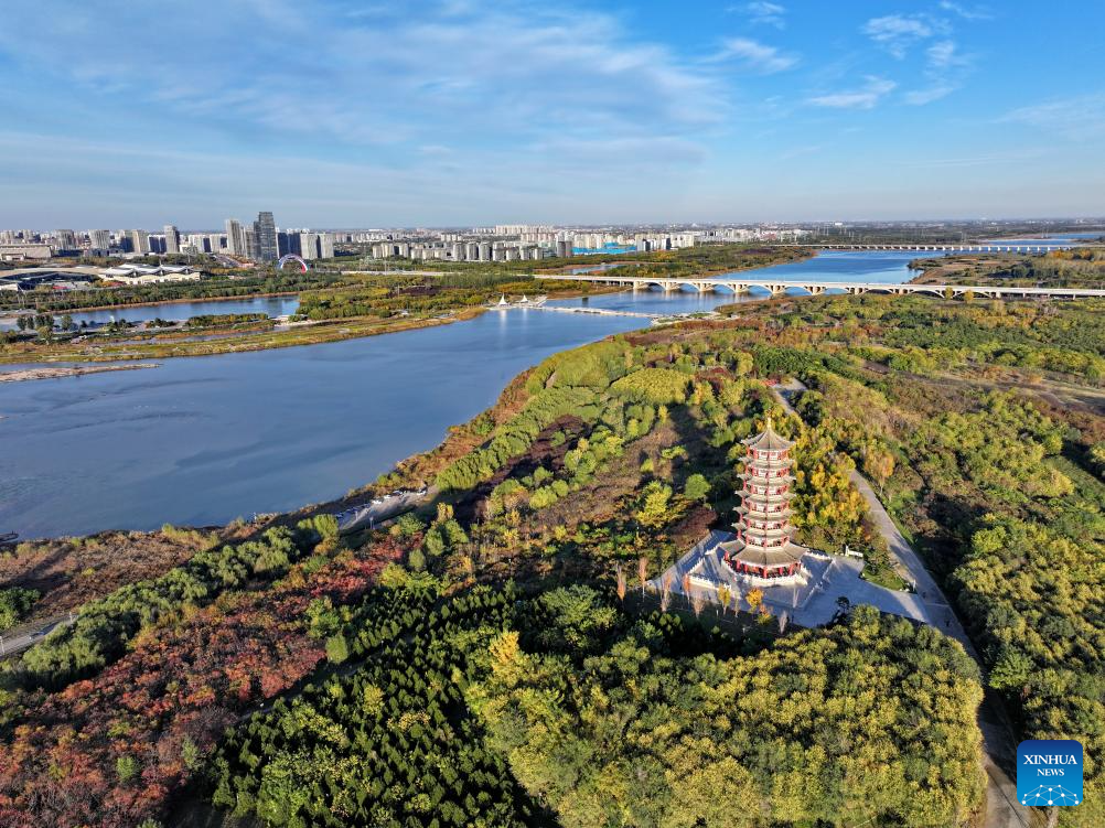 Aerial view of middle route of China's South-to-North Water Diversion Project in Hebei