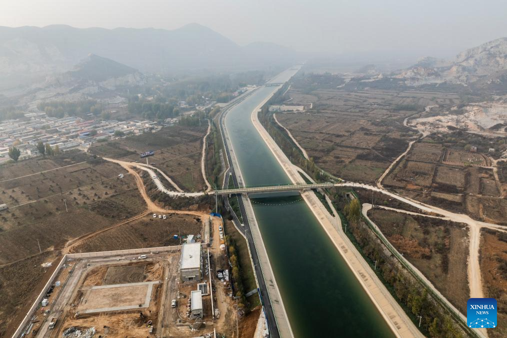 Aerial view of middle route of China's South-to-North Water Diversion Project in Hebei