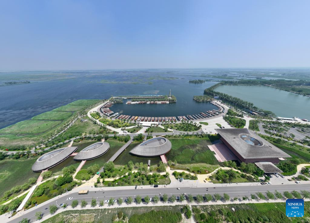 Aerial view of middle route of China's South-to-North Water Diversion Project in Hebei