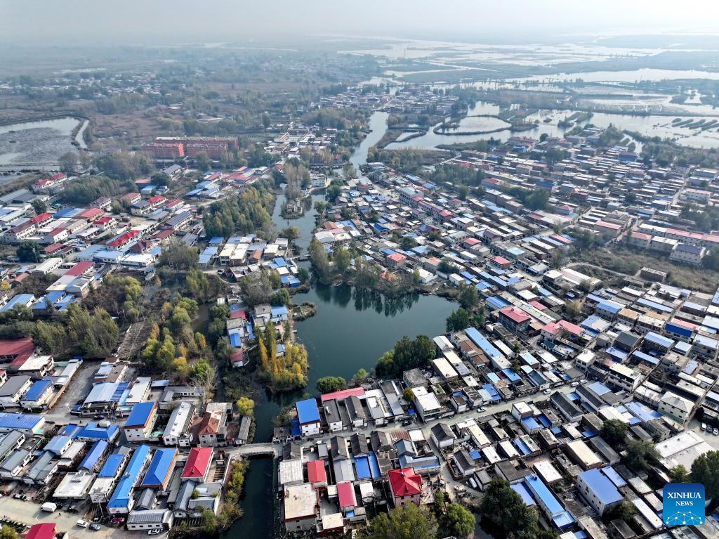 Aerial view of middle route of China's South-to-North Water Diversion Project in Hebei