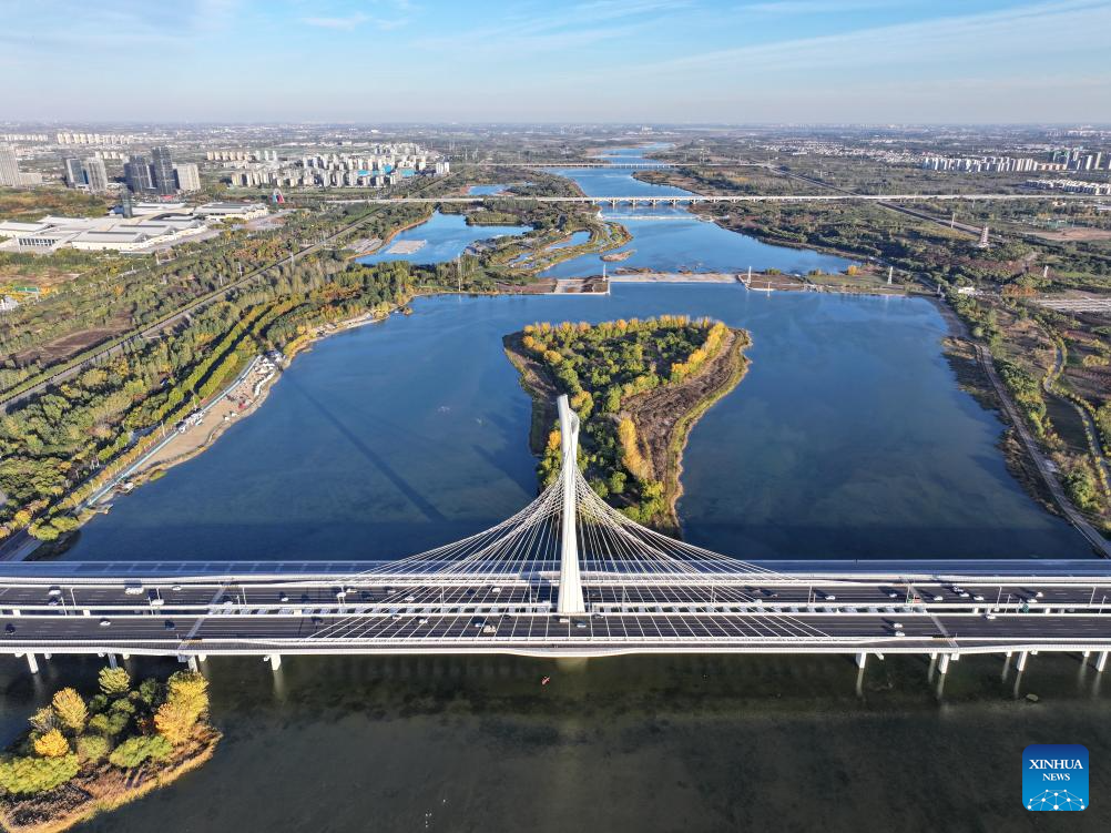 Aerial view of middle route of China's South-to-North Water Diversion Project in Hebei