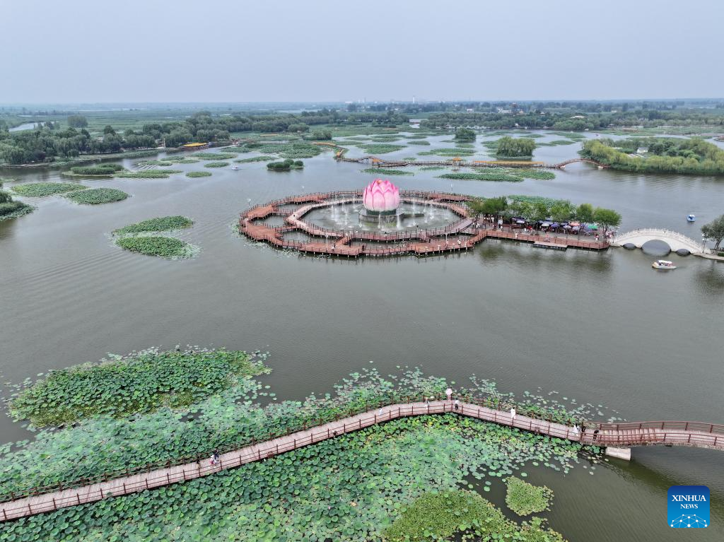 Aerial view of middle route of China's South-to-North Water Diversion Project in Hebei