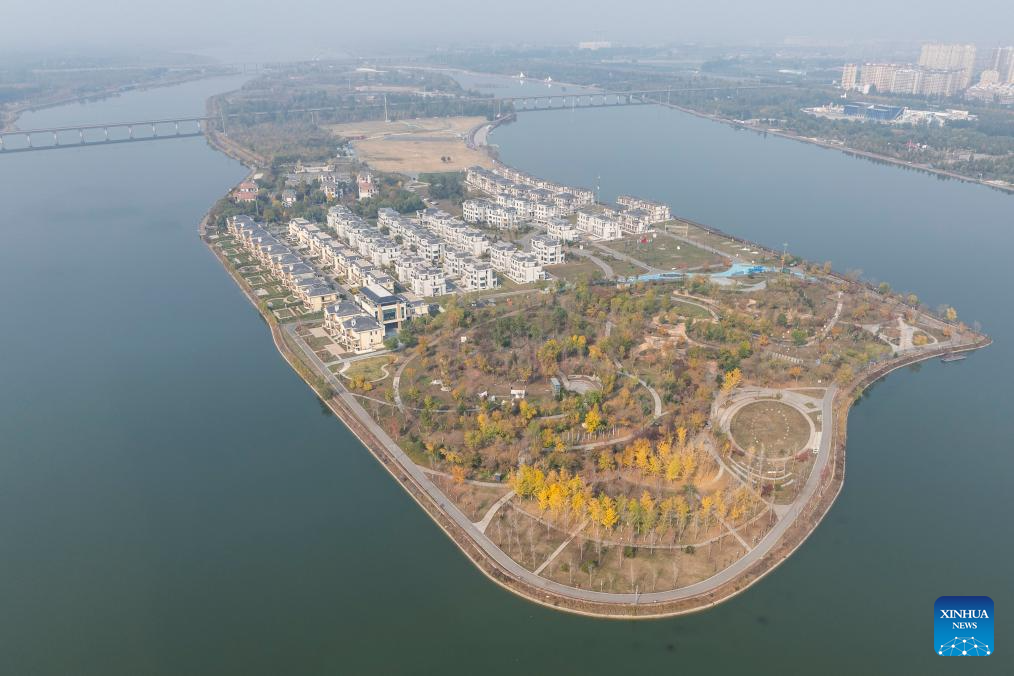 Aerial view of middle route of China's South-to-North Water Diversion Project in Hebei