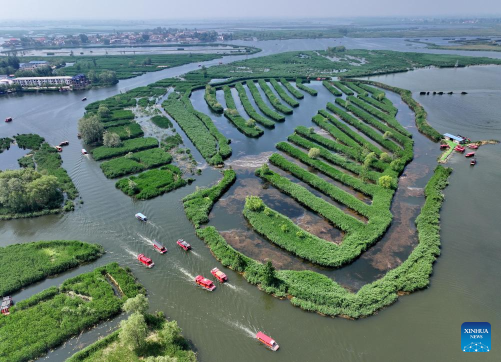 Aerial view of middle route of China's South-to-North Water Diversion Project in Hebei