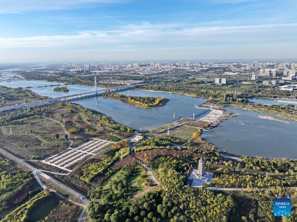 Aerial view of middle route of China's South-to-North Water Diversion Project in Hebei