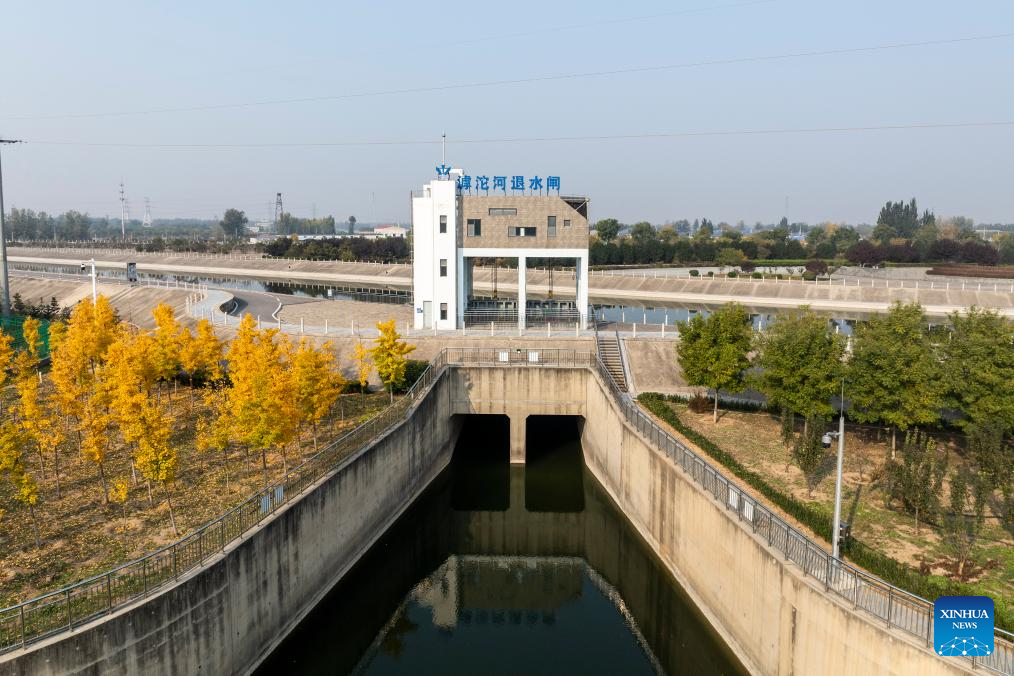 Aerial view of middle route of China's South-to-North Water Diversion Project in Hebei