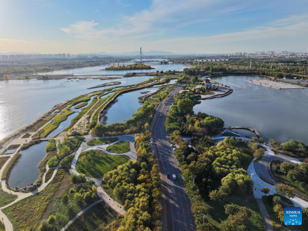 Aerial view of middle route of China's South-to-North Water Diversion Project in Hebei