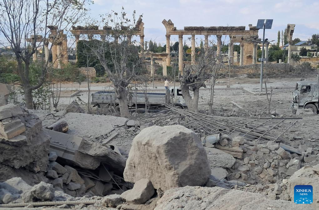 Damages caused by Israeli airstrikes inside ancient citadel of Baalbek in Lebanon