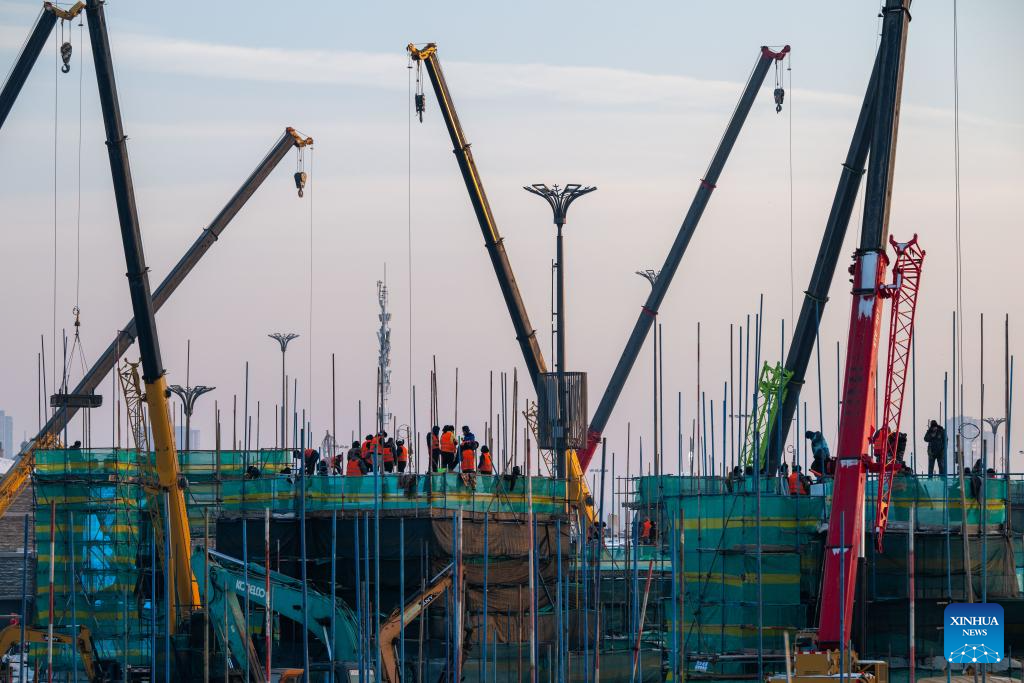 Harbin Ice-Snow World under construction in Heilongjiang, NE China