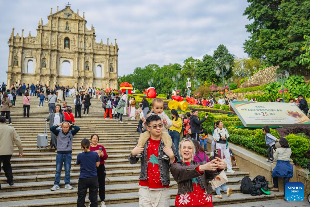 Tourists visit historic center of Macao