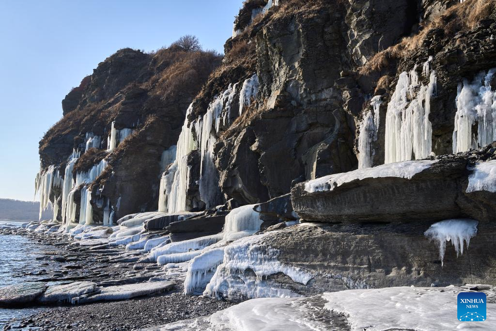 Massive icefalls seen on seashore of Vladivostok, Russia