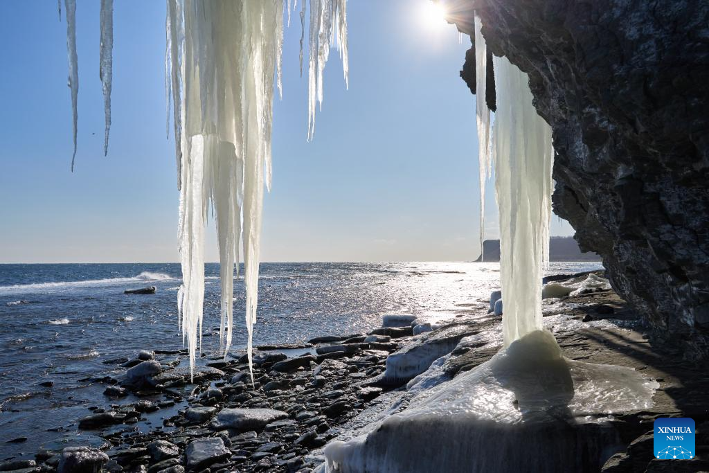 Massive icefalls seen on seashore of Vladivostok, Russia