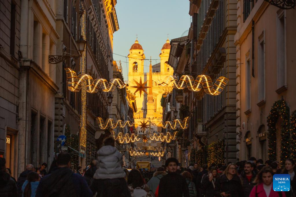 Festive decorations seen in Rome