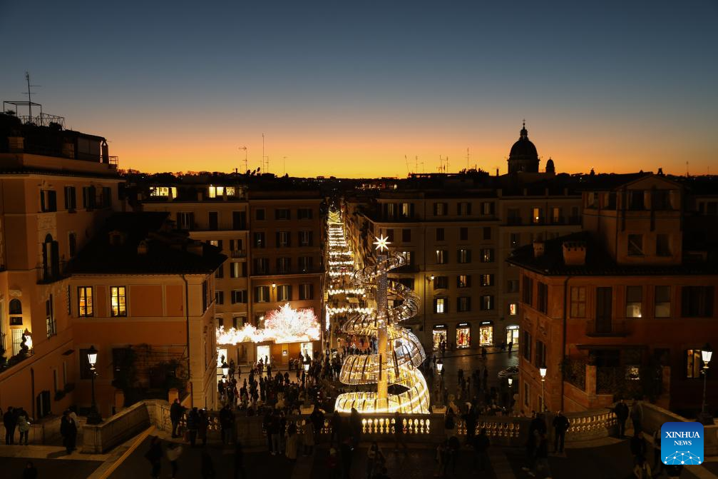 Festive decorations seen in Rome