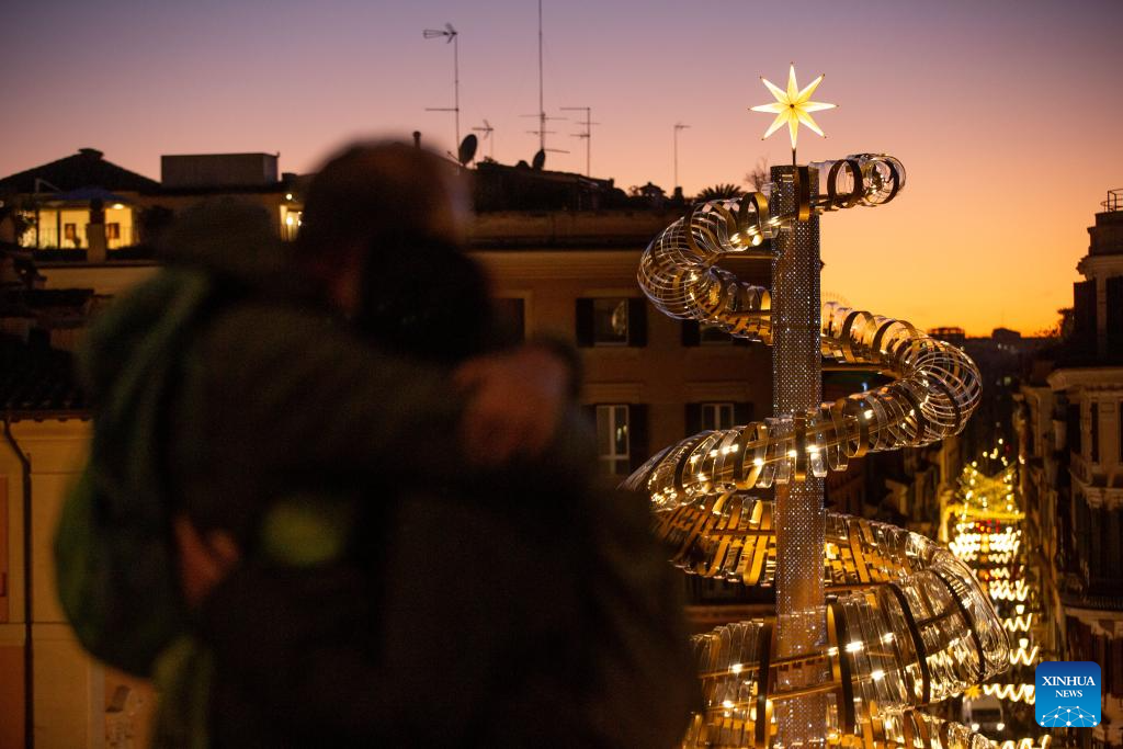 Festive decorations seen in Rome