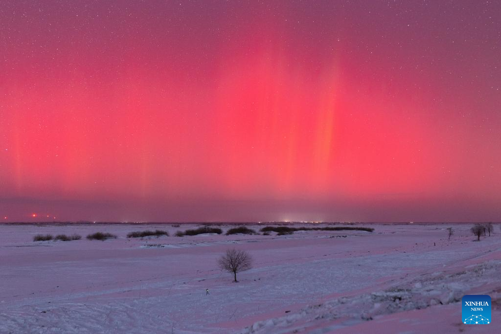 Scenery of aurora in Jiamusi City, NE China's Heilongjiang