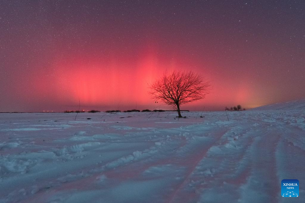 Scenery of aurora in Jiamusi City, NE China's Heilongjiang