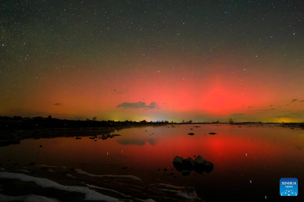 Scenery of aurora in Jiamusi City, NE China's Heilongjiang