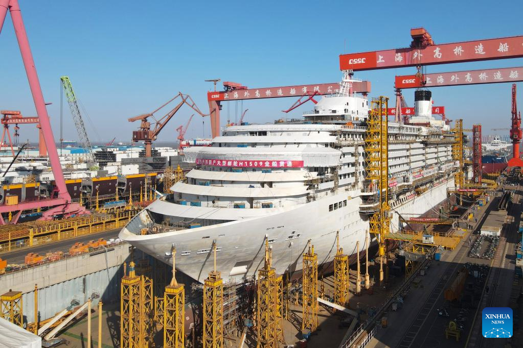 China completes main structure of 2nd homegrown large cruise ship