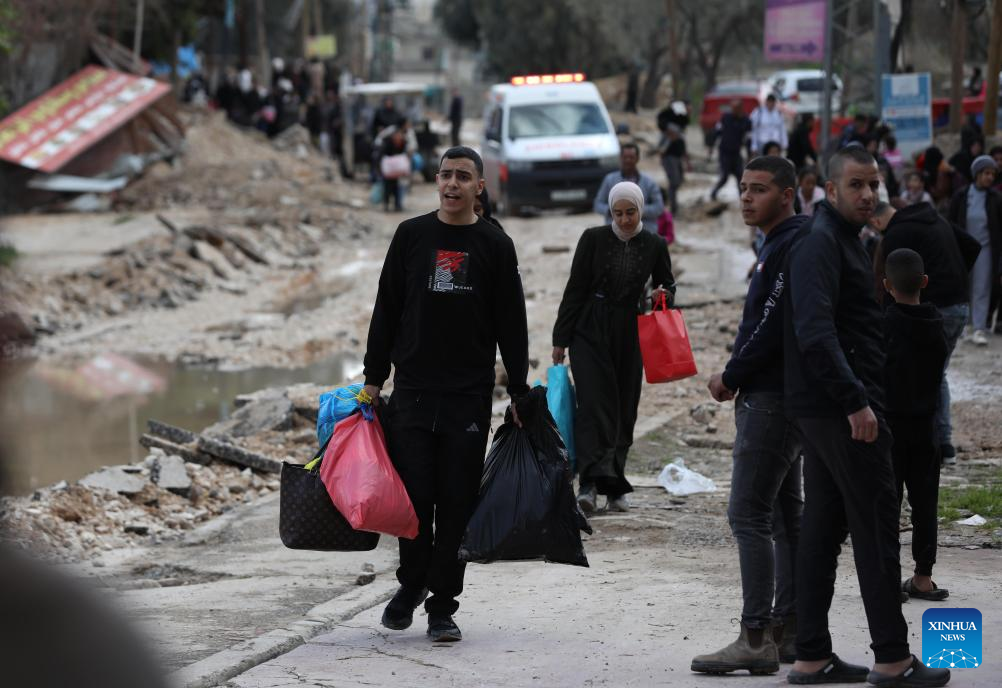 Displaced people seen in Jenin of West Bank after Israeli attack