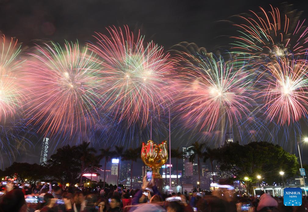 Fireworks set off to celebrate Spring Festival in Hong Kong