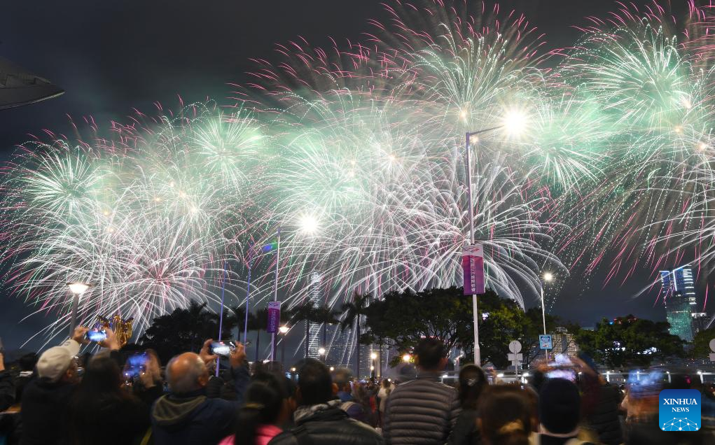 Fireworks set off to celebrate Spring Festival in Hong Kong