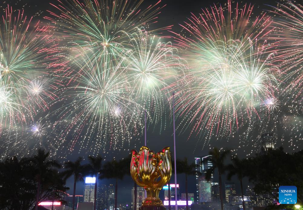 Fireworks set off to celebrate Spring Festival in Hong Kong