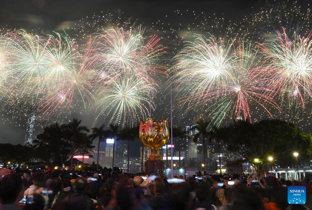 Fireworks set off to celebrate Spring Festival in Hong Kong