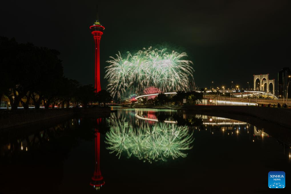 Fireworks in celebration of Spring Festival illuminate sky in Macao