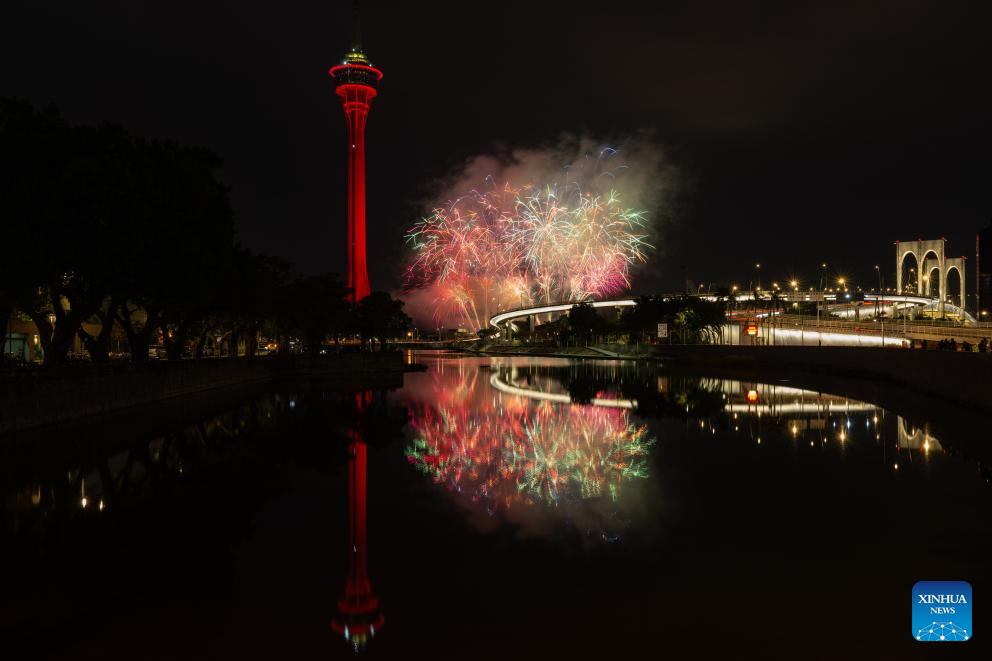 Fireworks in celebration of Spring Festival illuminate sky in Macao