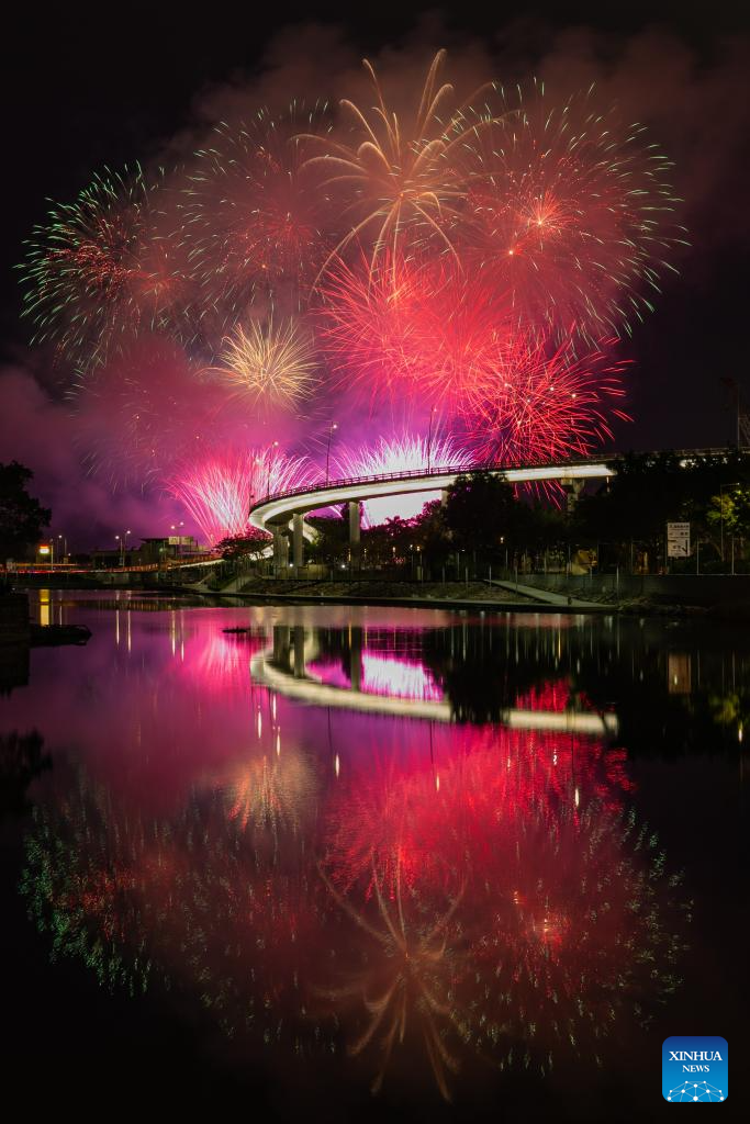 Fireworks in celebration of Spring Festival illuminate sky in Macao