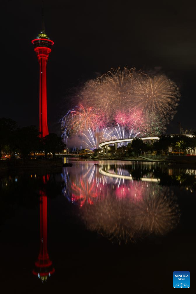 Fireworks in celebration of Spring Festival illuminate sky in Macao