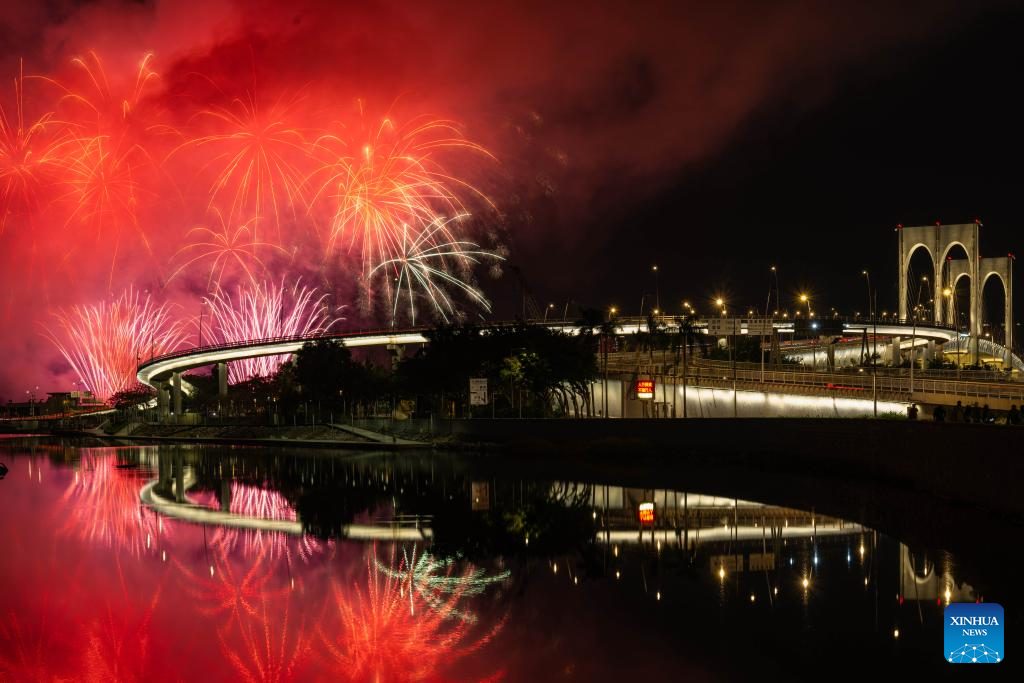 Fireworks in celebration of Spring Festival illuminate sky in Macao