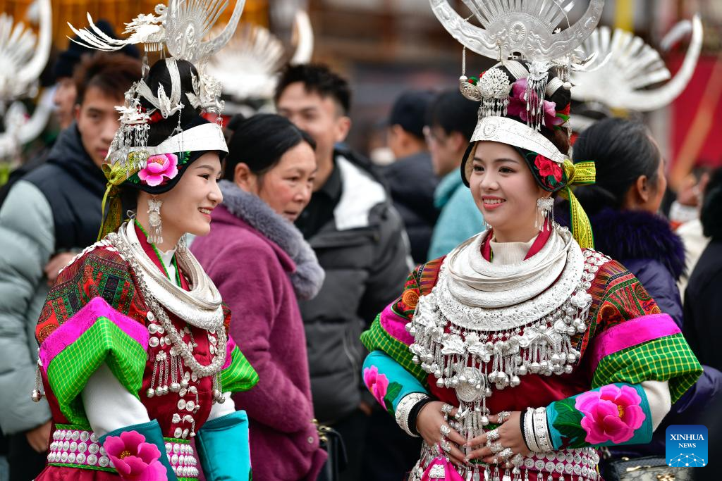 Miao ethnic group celebrate Gannangxiang festival in SW China's Guizhou