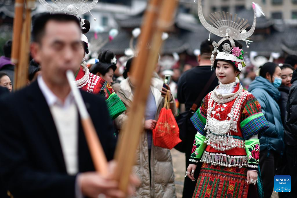 Miao ethnic group celebrate Gannangxiang festival in SW China's Guizhou