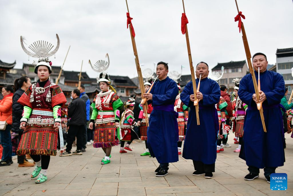 Miao ethnic group celebrate Gannangxiang festival in SW China's Guizhou