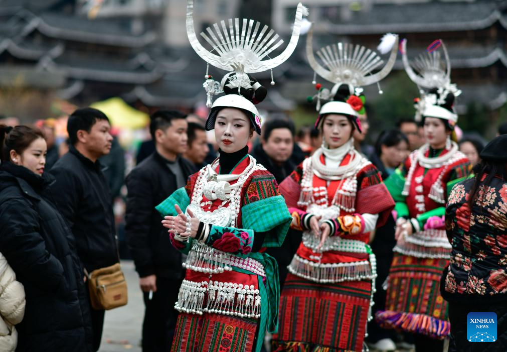 Miao ethnic group celebrate Gannangxiang festival in SW China's Guizhou