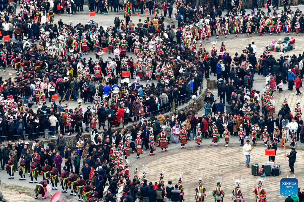 Miao ethnic group celebrate Gannangxiang festival in SW China's Guizhou