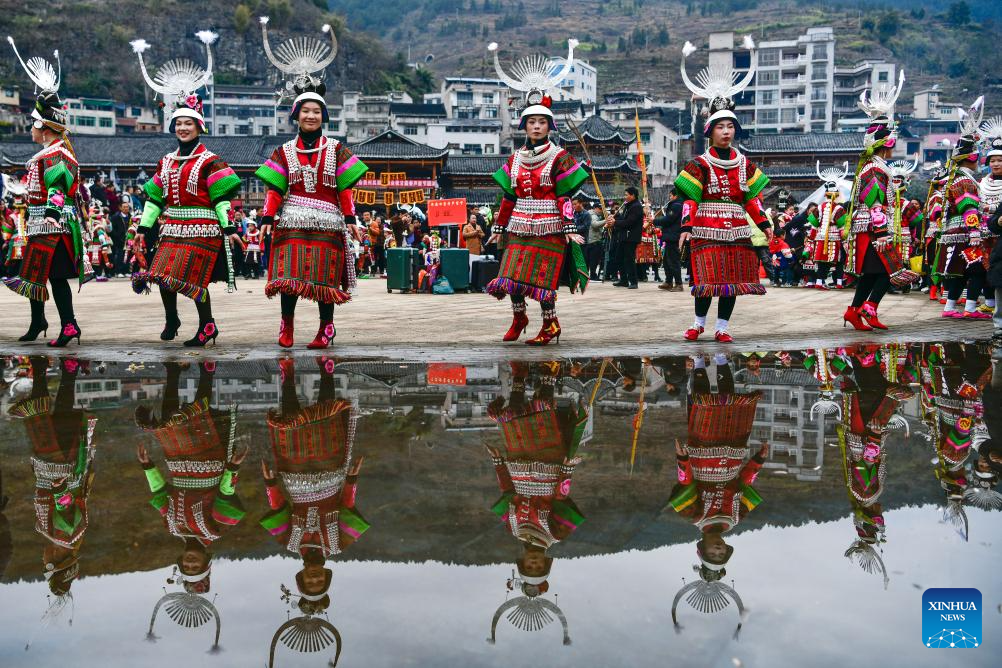 Miao ethnic group celebrate Gannangxiang festival in SW China's Guizhou