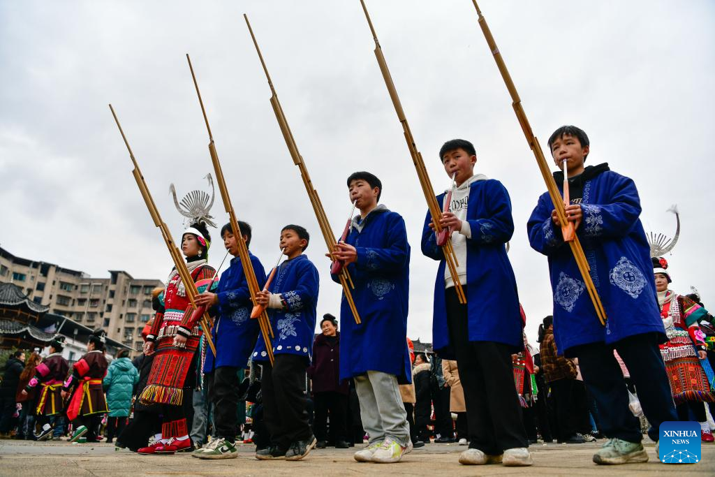 Miao ethnic group celebrate Gannangxiang festival in SW China's Guizhou