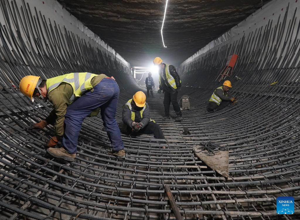 Construction underway at Hongmiao Station on Beijing Subway line 22 connecting Beijing, Hebei