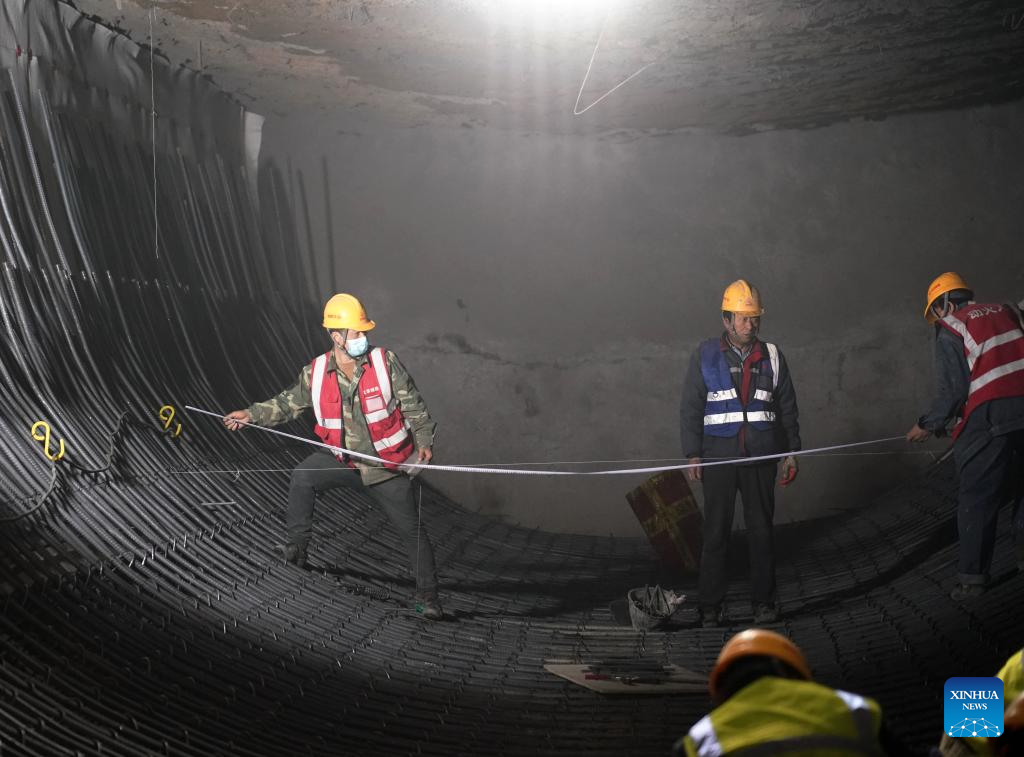 Construction underway at Hongmiao Station on Beijing Subway line 22 connecting Beijing, Hebei