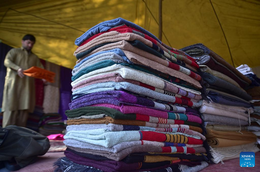 Traditional shawls displayed in Peshawar, Pakistan