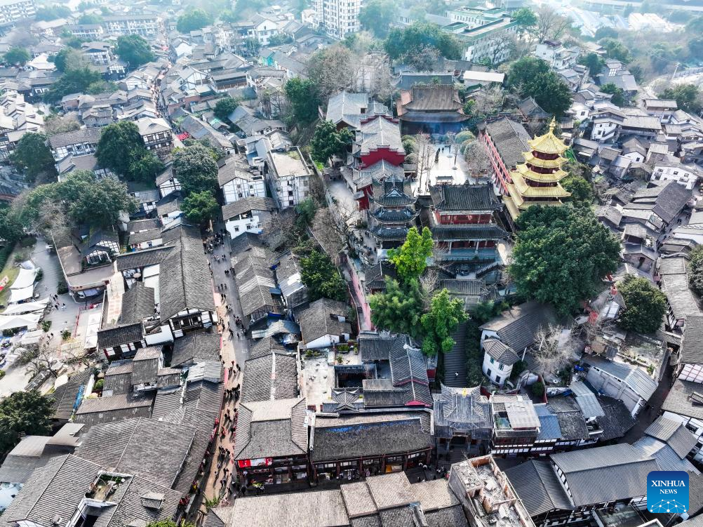 Aerial view of Ciqikou ancient town in China's Chongqing