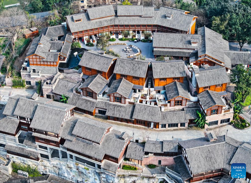 Aerial view of Ciqikou ancient town in China's Chongqing