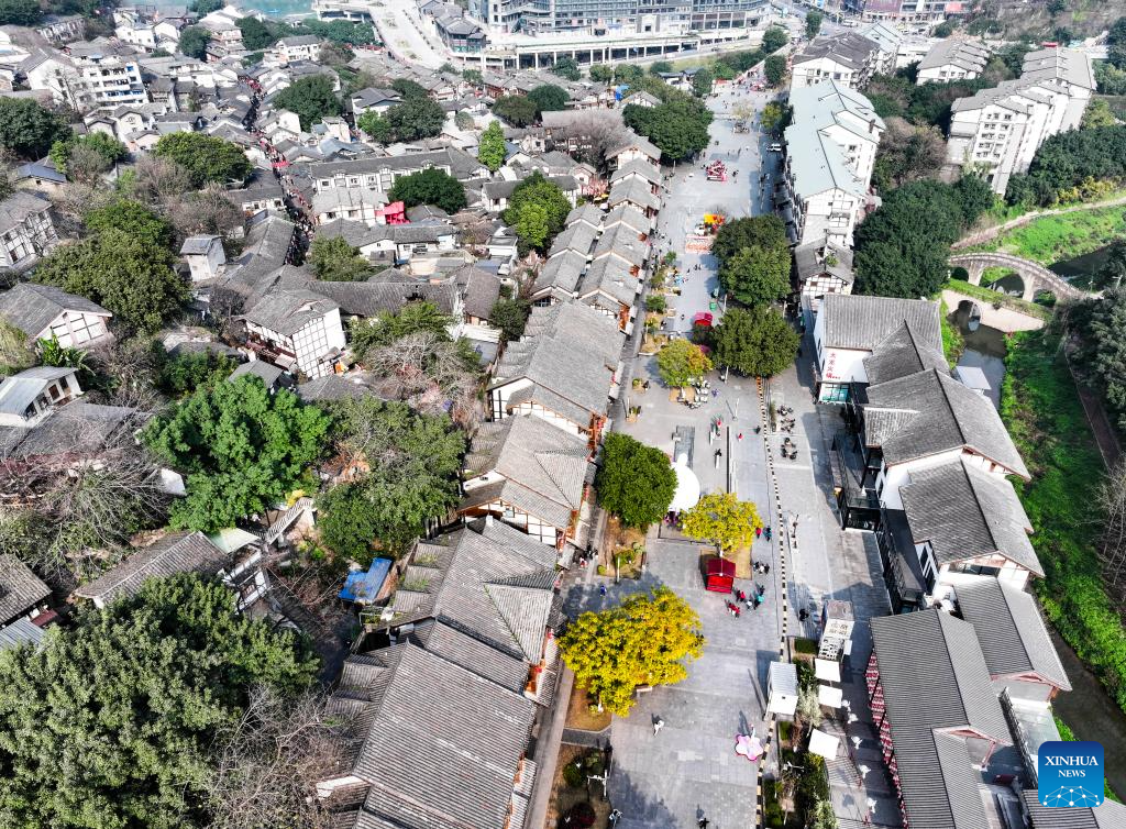 Aerial view of Ciqikou ancient town in China's Chongqing